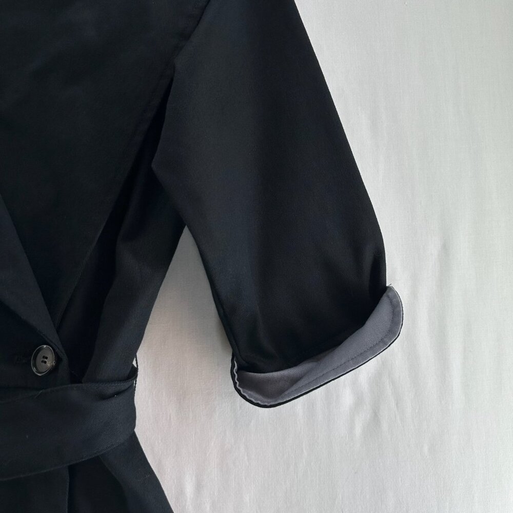 Betabrand Wrap Jacket Dress Womens M Trench Coat Pockets Belted 3/4 Sleeve Black - Picture 6 of 13